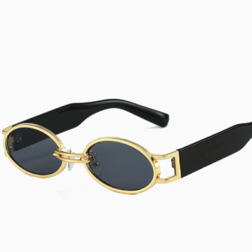 Oval Gold Frame Sunglasses with Black Lenses - Women Accessories